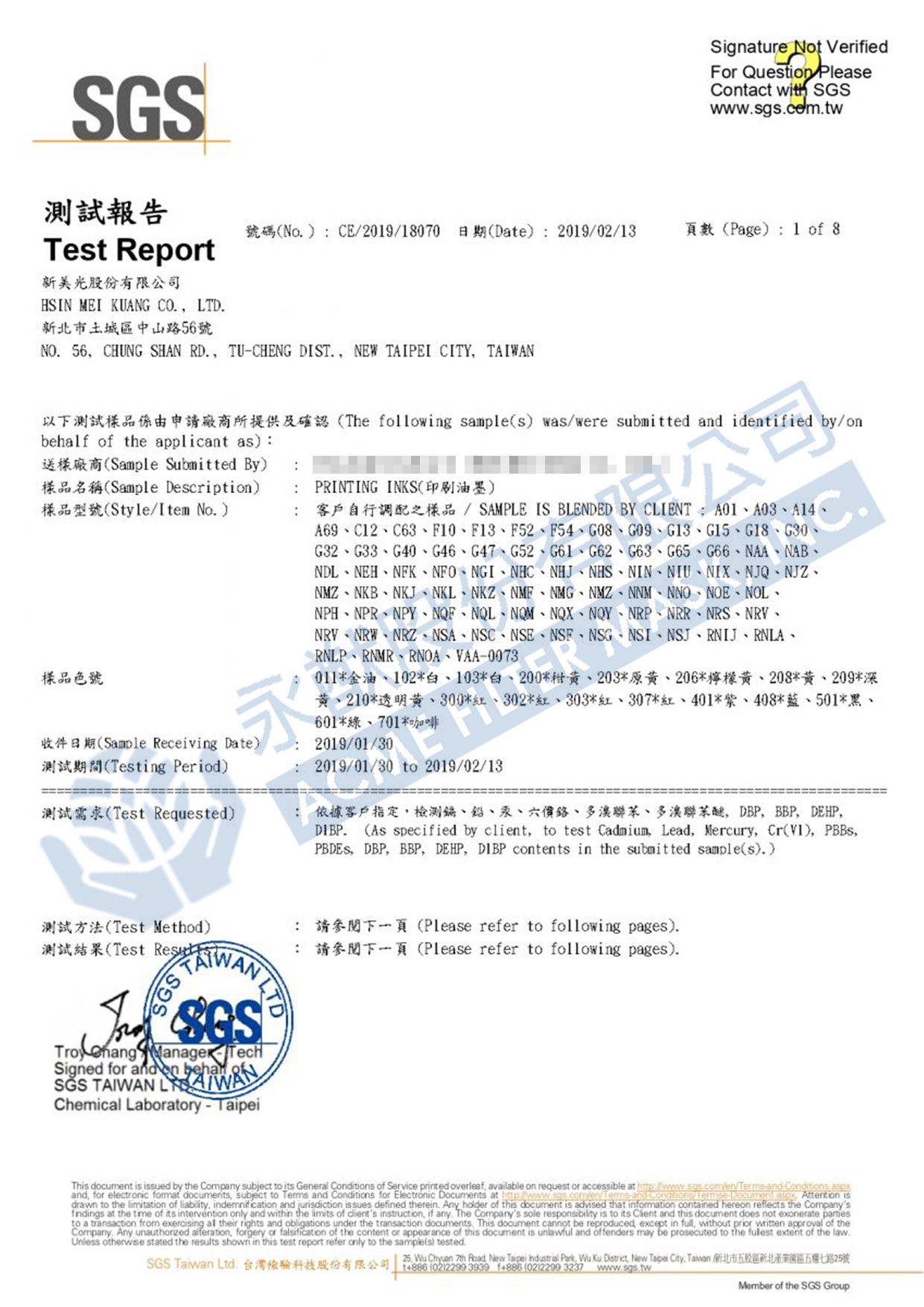 Printing Ink Safety Test Report